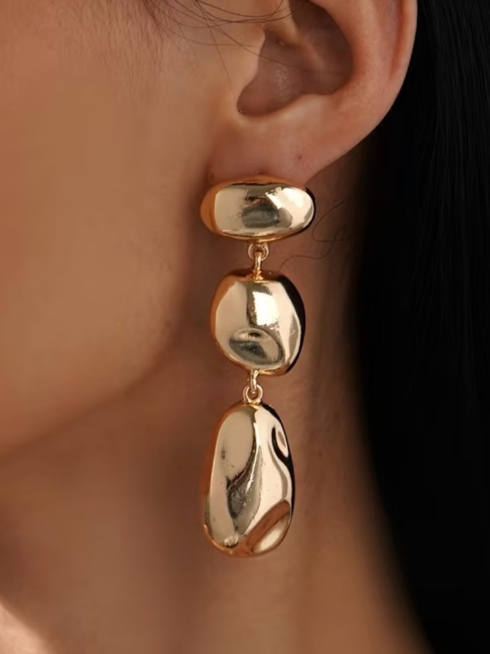 Gold Statement Organic Drop Earrings — NWOT